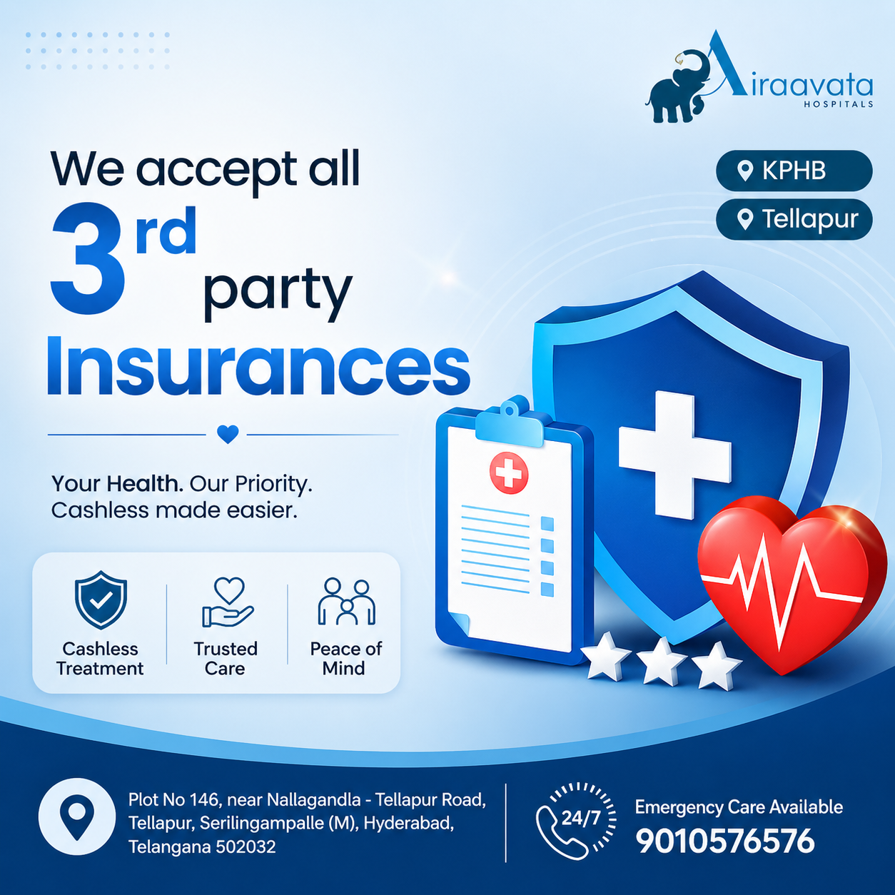 All type of insurences are accepted here - Airaavata Hospitals