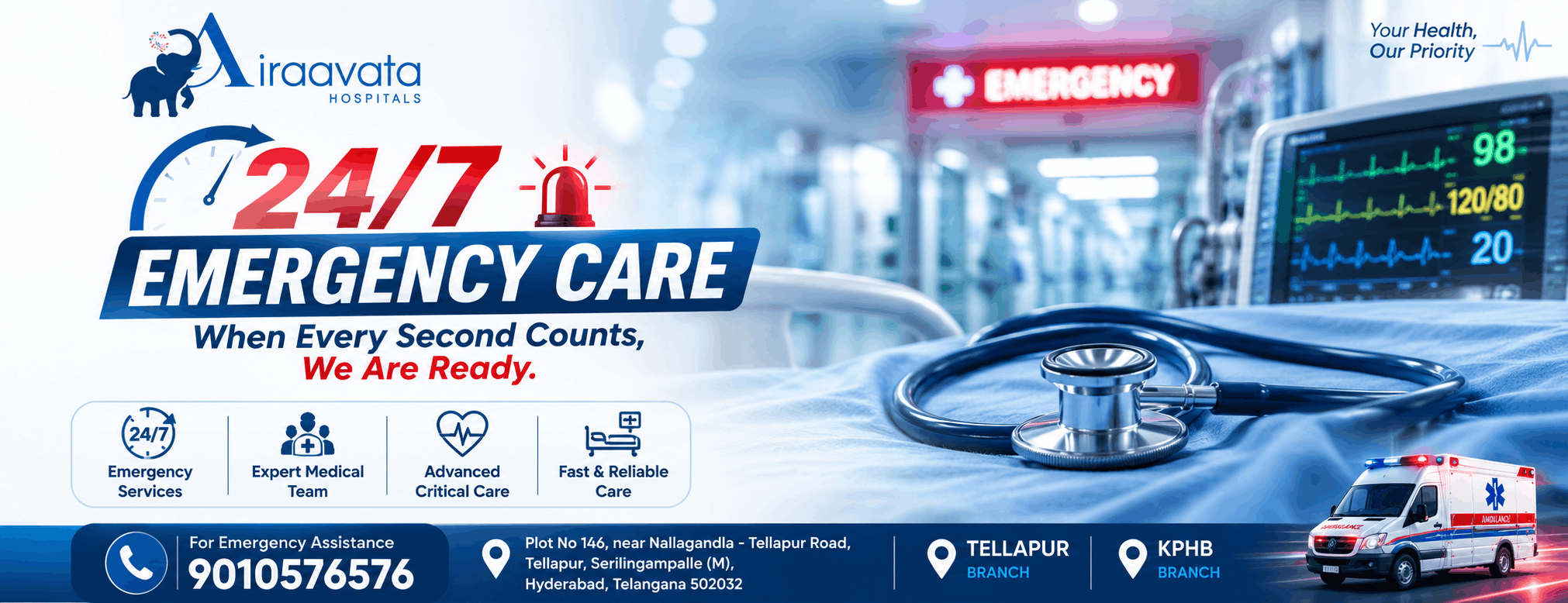 Best Emergency Care Hospital - Airaavata Hospitals Tellapur